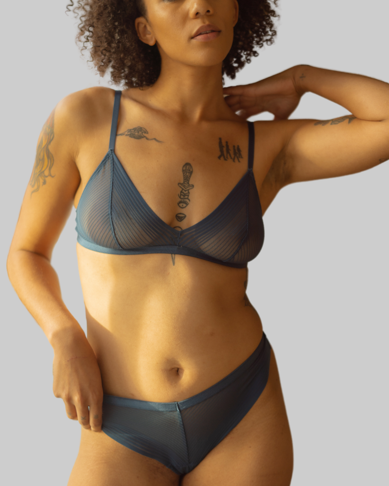 Ruth Stripe Mesh Bralette and Thong Set in Sea Blue – Underclub