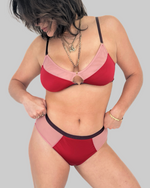 Underclub Trinity Keyhole Colorblock Bralette and Cheeky Bikini Set in Red Blush