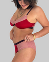 Underclub Trinity Keyhole Colorblock Bralette and Cheeky Bikini Set in Red Blush