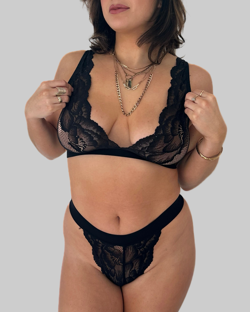 Underclub x Kilo Brava Amelia Wire-Free Lace Plunge Bralette and Thong Set