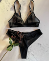 Ruth Stripe Mesh Bralette and Thong Set in Black