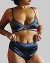 UC x Beth Jones Satin & Lurex Lace Bralette and Bloomer Set in Midnight