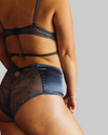 UC x Beth Jones Satin & Lurex Lace Bralette and Bloomer Set in Midnight