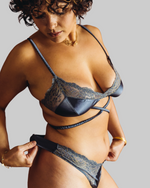 UC x Beth Jones Satin & Lurex Lace Bralette and Thong Set in Midnight